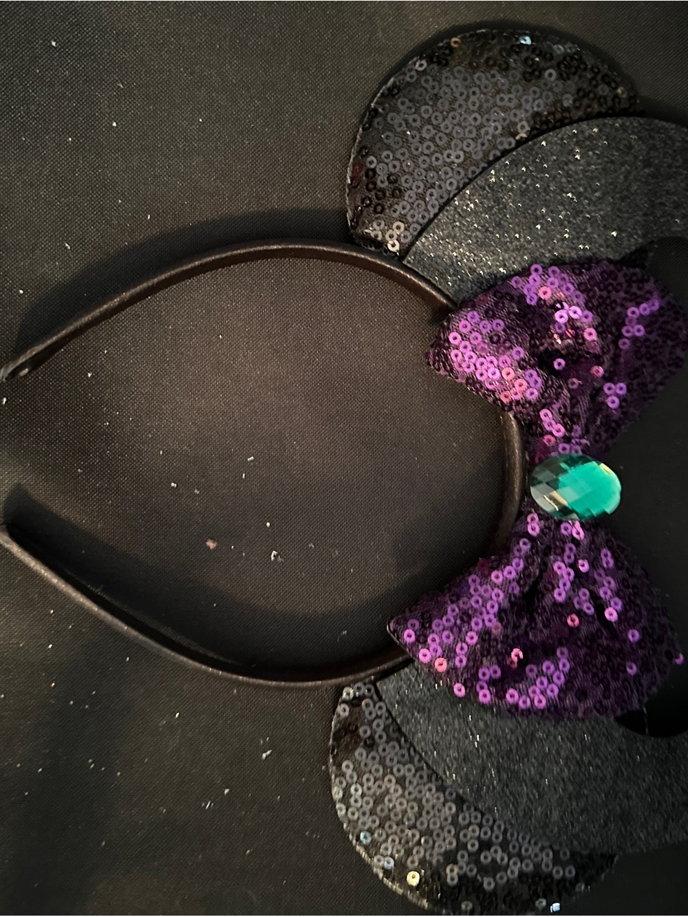 Sequin Minnie Ear Headband with Purple Bow